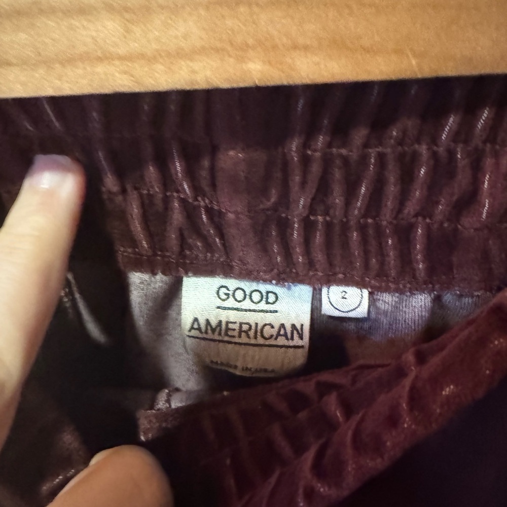 Good American Deep Burgundy Velour High Waist Wide Leg Sweatpants Size 2 - Picture 3 of 4